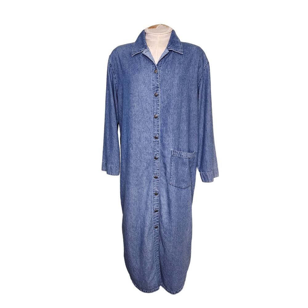 Orvis Denim Shirt Midi Dress Size M Blue Buffalo Nickel Buttons